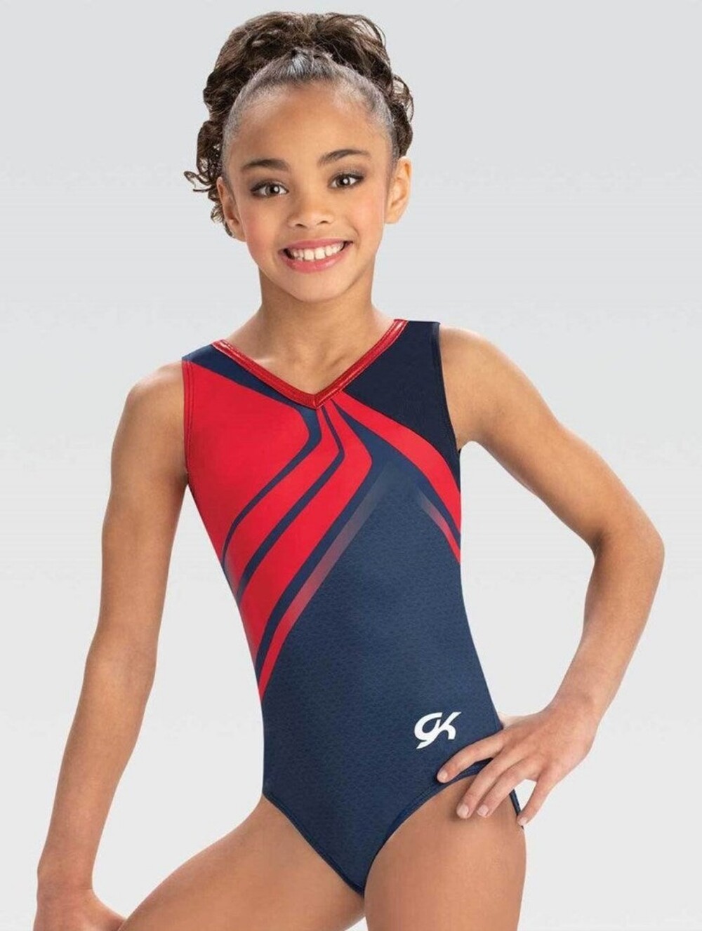 PATRIOTIC GK Elite Large Gymnastics Dance Leotard Red White Blue STRIPES defect